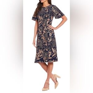 Beautiful JS Collection Maya Embroidered Navy and Gold Dress Women’s Size 8